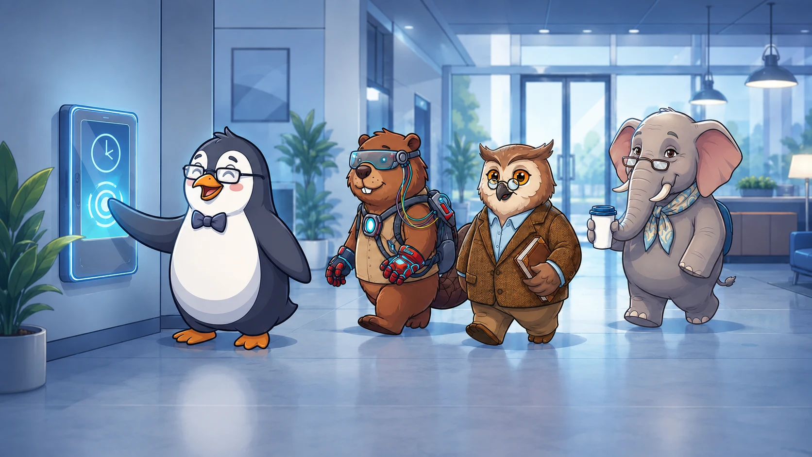 Winston, Archie, Dean, and Eleanor arriving together at the App Zoo